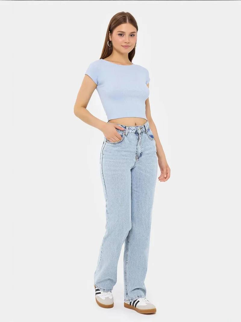 HICCUP Basic Round Neck Short Sleeve Cropped Top