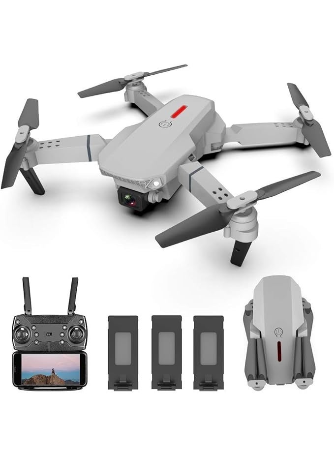 LS-E525 WiFi FPV 4K Dual Camera Drone with 3 Batteries, Headless Mode, Altitude Hold, Foldable RC Quadcopter for Beginners and Kids, Silver Grey - Image 1