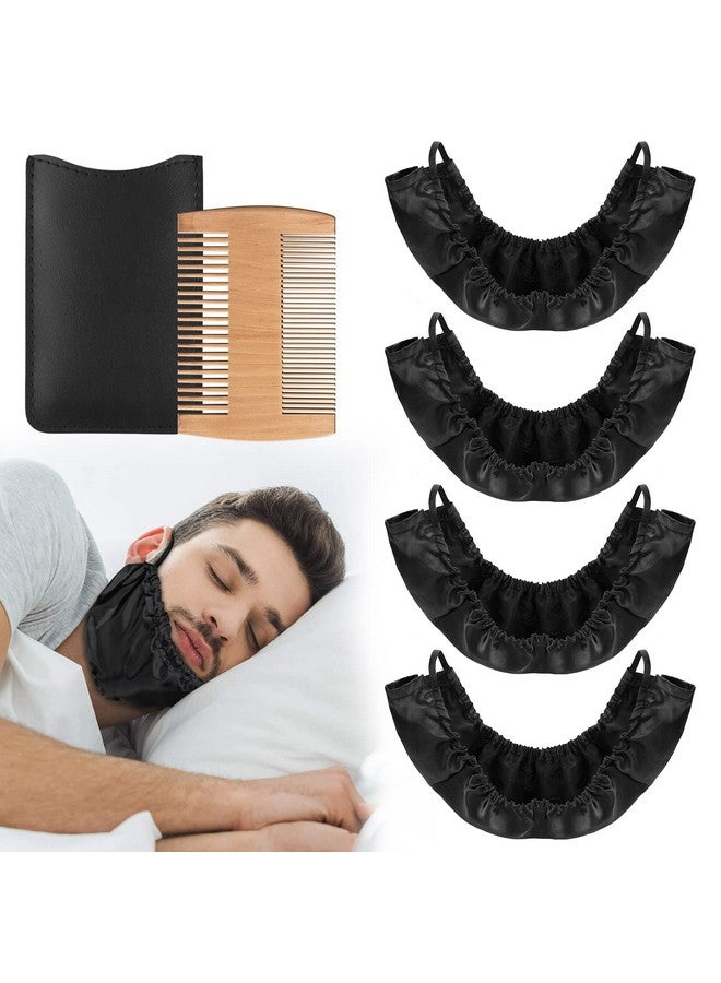 Linkidea Inkidea 4 Pack Beard Bandana And Facial Beard Comb Xl Size Men Beard Guard Cover Bedtime Beard Bib Apron Bonnet (Black) - Image 1