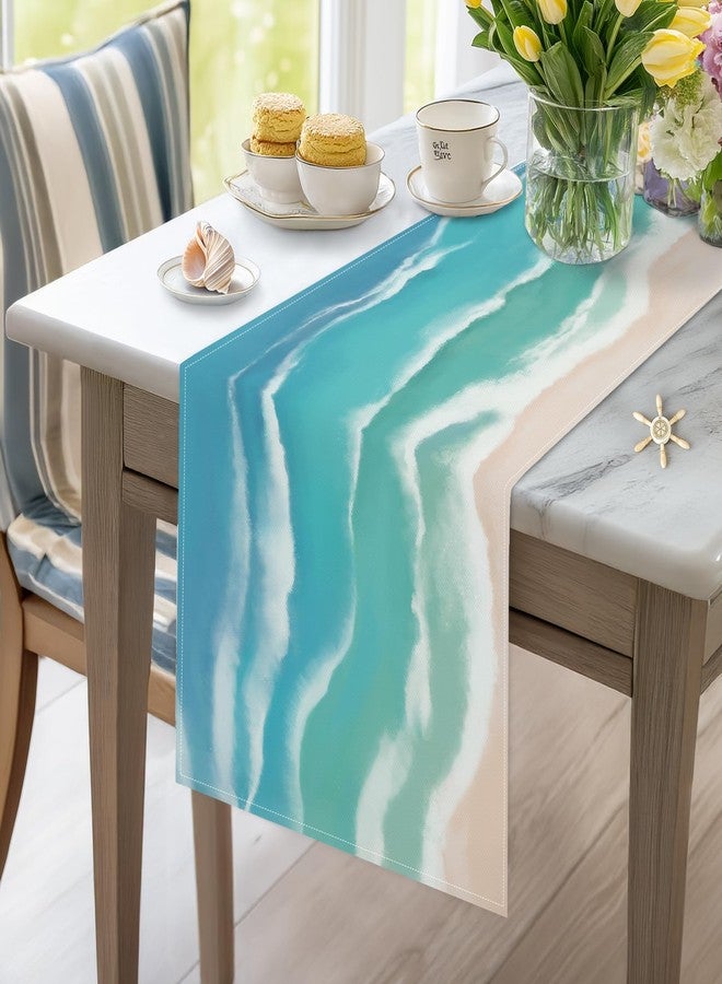 Bonhause Coastal Beach Table Runner 13x72 Inch Teal Blue Summer Ocean Kitchen Dinning Table Decoration for Indoor Outdoor Home Party Decor - Image 3