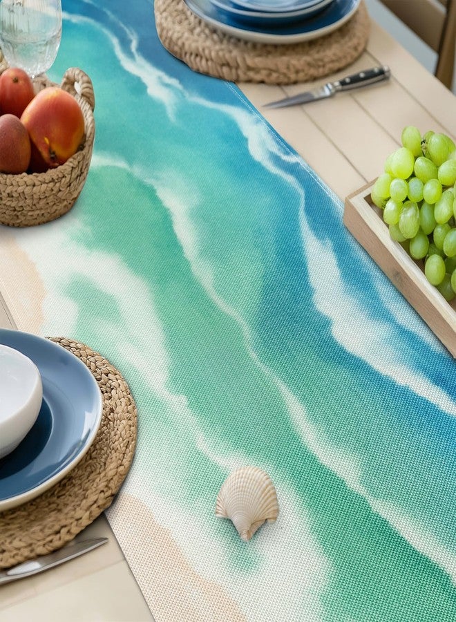 Bonhause Coastal Beach Table Runner 13x72 Inch Teal Blue Summer Ocean Kitchen Dinning Table Decoration for Indoor Outdoor Home Party Decor - Image 4