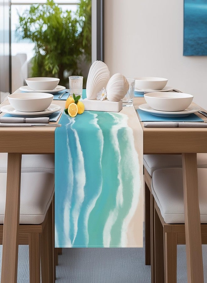Bonhause Coastal Beach Table Runner 13x72 Inch Teal Blue Summer Ocean Kitchen Dinning Table Decoration for Indoor Outdoor Home Party Decor - Image 2