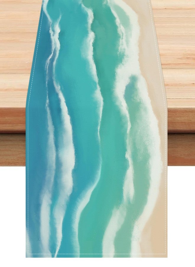 Bonhause Coastal Beach Table Runner 13x72 Inch Teal Blue Summer Ocean Kitchen Dinning Table Decoration for Indoor Outdoor Home Party Decor - Image 1