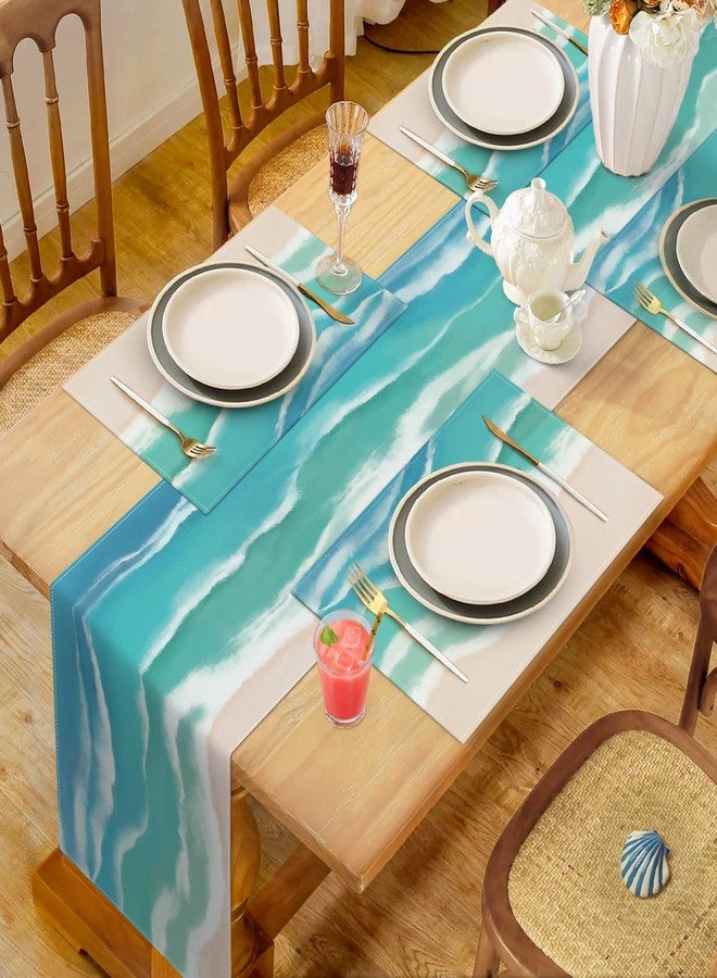 Bonhause Coastal Beach Table Runner 13x72 Inch Teal Blue Summer Ocean Kitchen Dinning Table Decoration for Indoor Outdoor Home Party Decor - Image 5