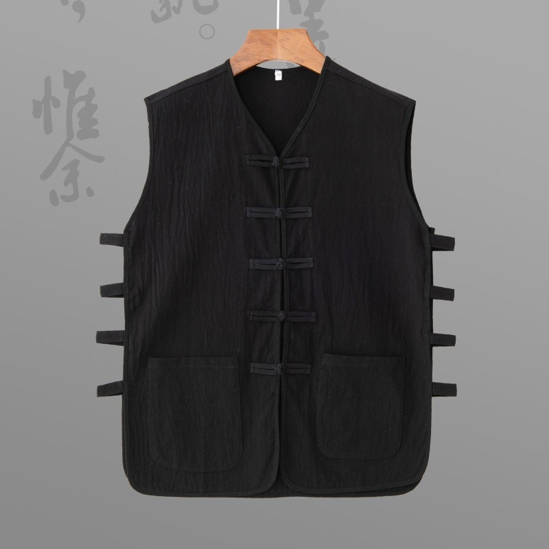 Summer Cotton And Linen Sweatshirt Retro Republic Of China Style Middle-Aged Sleeveless Tang Suit Vest Loose Trendy Thin Vest - Image 3