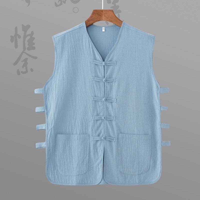 Summer Cotton And Linen Sweatshirt Retro Republic Of China Style Middle-Aged Sleeveless Tang Suit Vest Loose Trendy Thin Vest - Image 5
