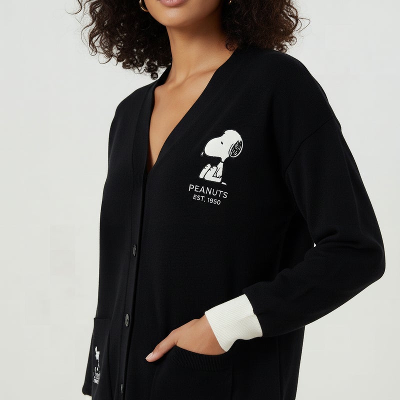 SP Characters Snoopy Embroidered V-neck Cardigan - Image 4