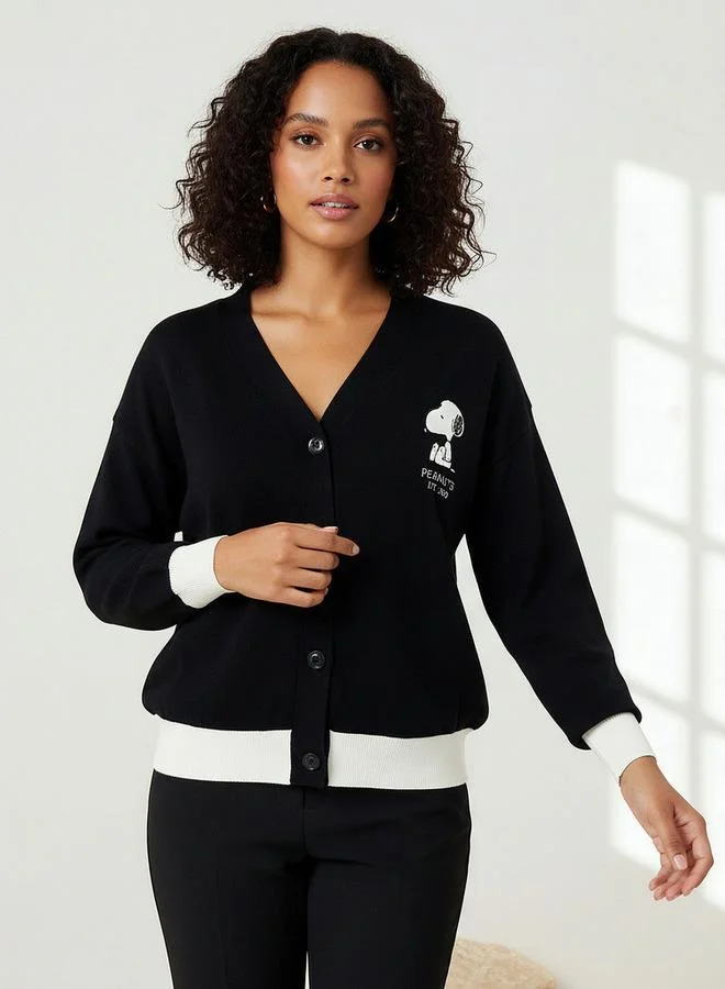 SP Characters Snoopy Embroidered V-neck Cardigan