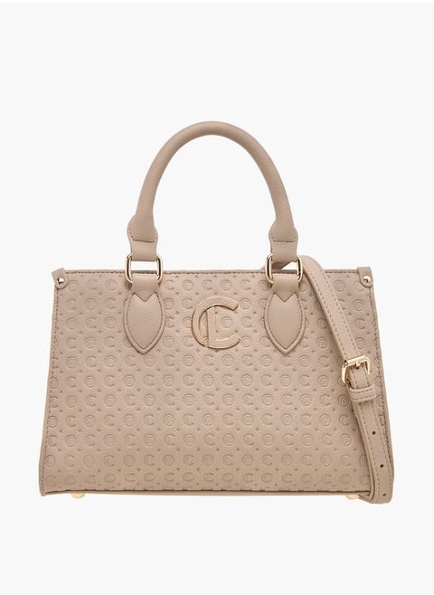 Monogram Embossed Tote Bag with Handles and Adjustable Straps