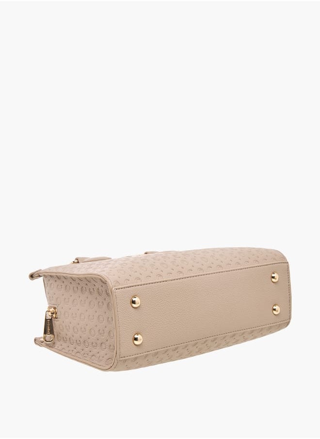 Monogram Embossed Tote Bag with Handles and Adjustable Straps