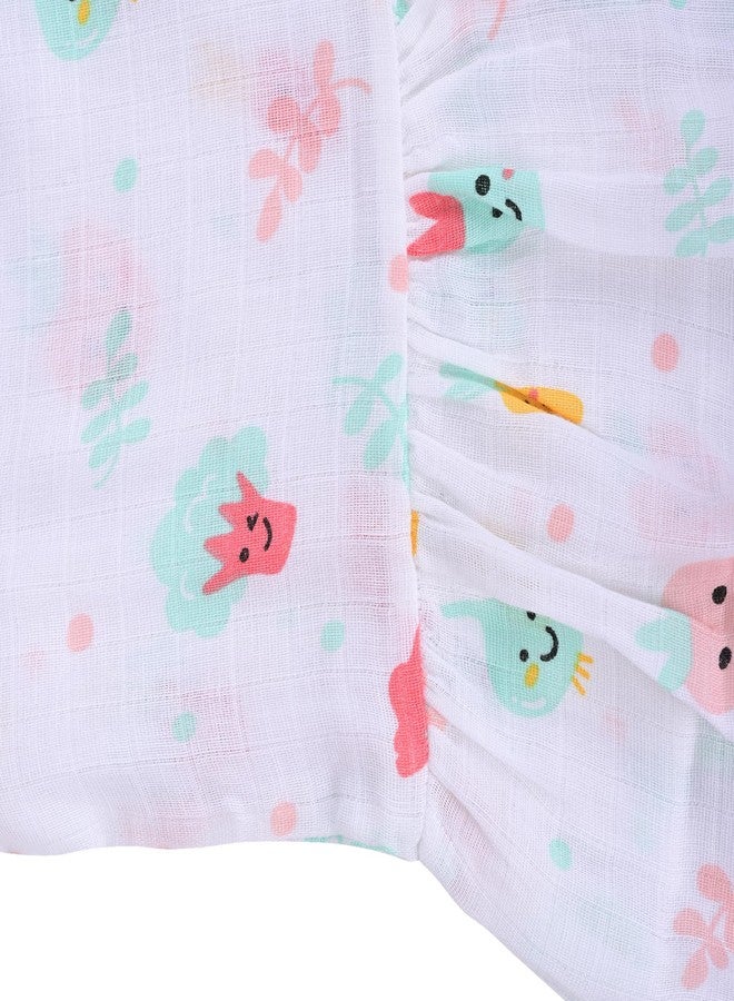 MumsLap Baby Girls Vegetable Print Muslin Frock | Soft Breathable Cotton - Newborn Clothing for 3-6 Months- Lightweight Summer Wear for Infants - Ideal for Sensitive Skin-White - Image 3