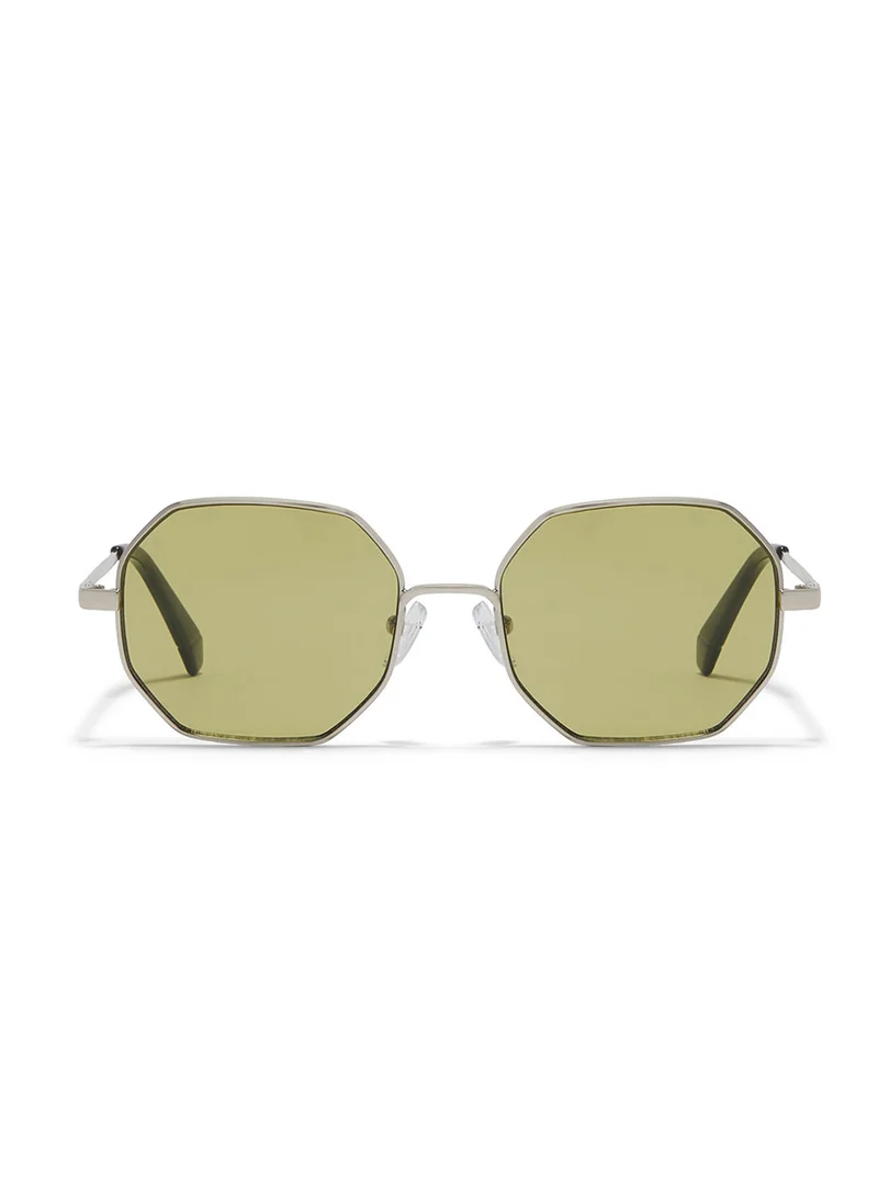 Blackout Famous,Unisex Sunglasses, Hexagon Sunglasses, UV Protection: UV400 (Silver,Green)