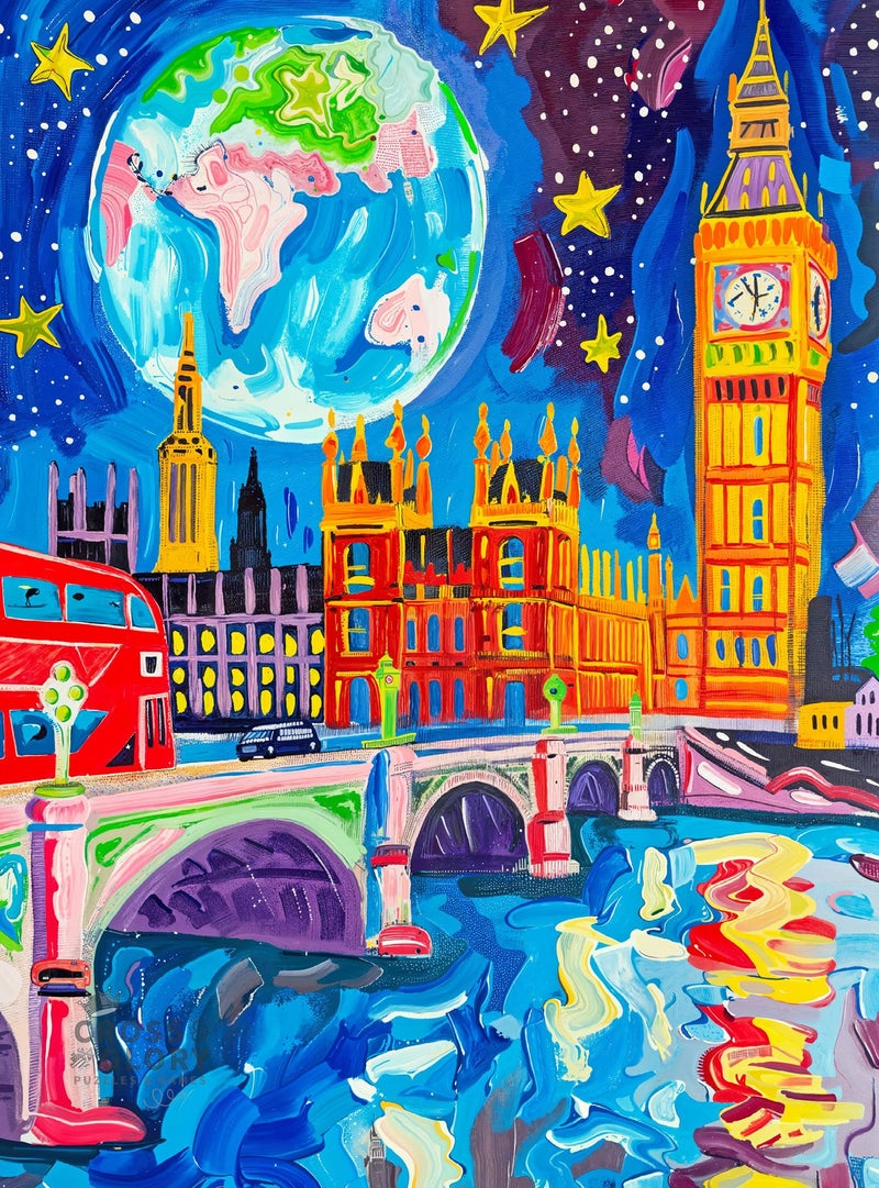 Cross & Glory Cross Glory Starry Night in London 1000 Piece Jigsaw Puzzle Vibrant Art of Big Ben Red Double Decker - Image 3