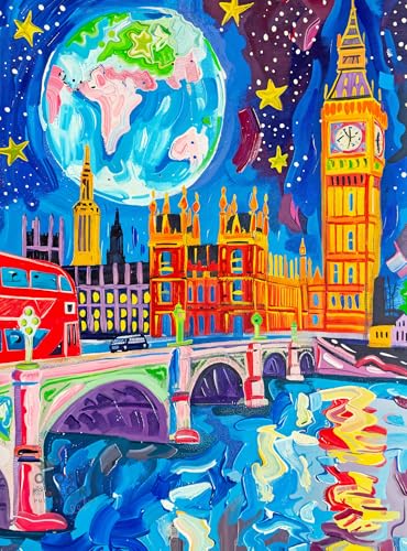 Cross & Glory Cross Glory Starry Night in London 1000 Piece Jigsaw Puzzle Vibrant Art of Big Ben Red Double Decker - Image 1