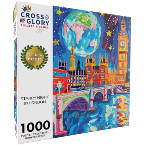 Cross & Glory Cross Glory Starry Night in London 1000 Piece Jigsaw Puzzle Vibrant Art of Big Ben Red Double Decker - Image 5