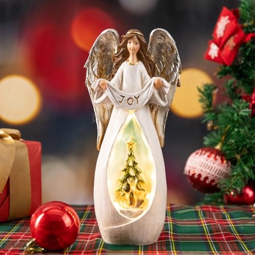 Vigdur 10 Guardian Angel Figurines Resin Angel Statues and Figurines with Lights Battery Operated Sculpture Angel Gift for Women Home Office and Shelf Decor - Image 1