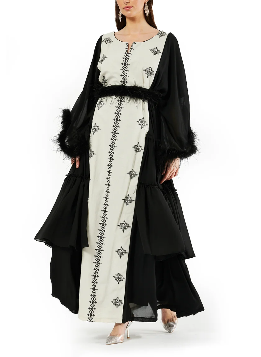 Amri Beautiful Symmetrical Jalabiya With Frilled Flare And Puff Sleeves