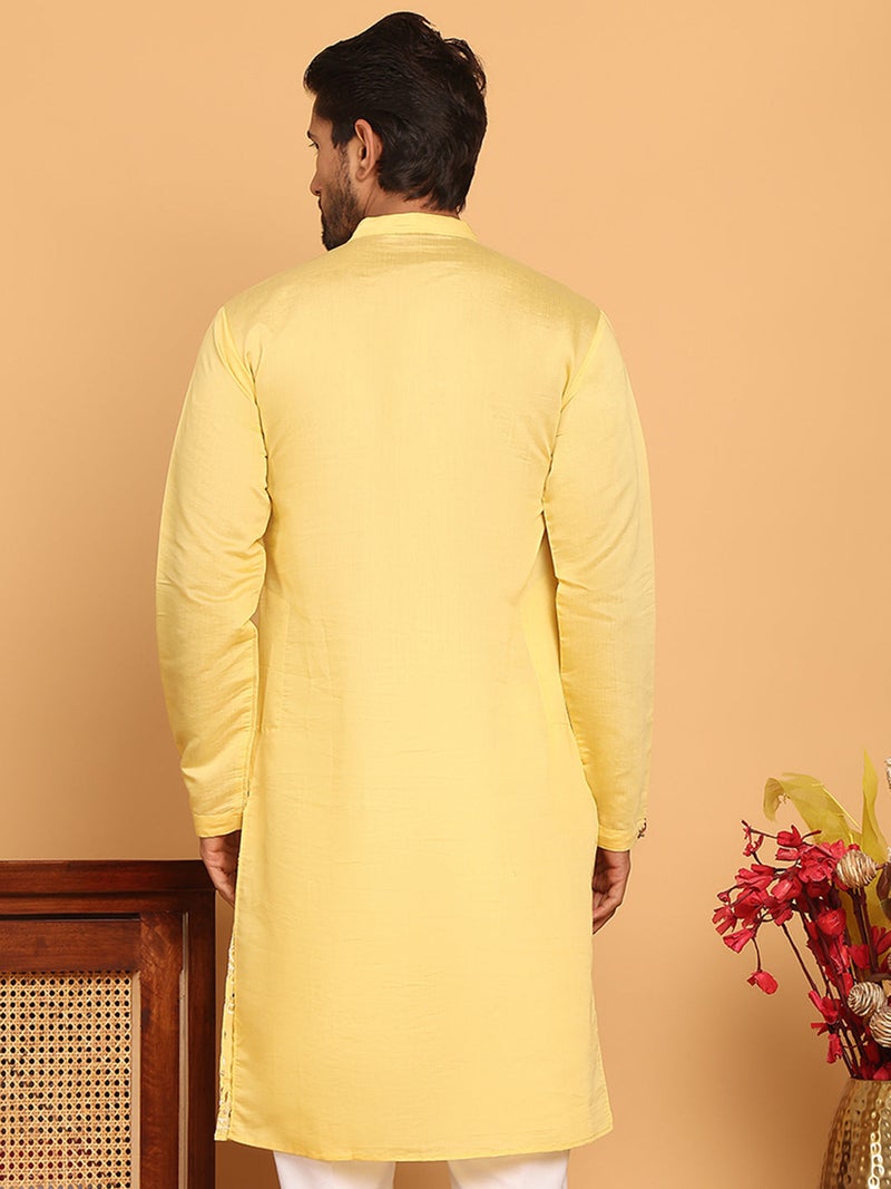 NOZ2TOZ Floral Embroidered Yellow Kurta for Men - Image 3