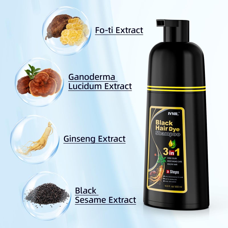 Ivnil Black Hair Dye Shampoo 3 in 1 Semi Permanent Hair Color Shampoo for Women & Men for Gray Hair Coverage, Natural Herbal Ingredients shampoo para pintar el cabello - Image 4