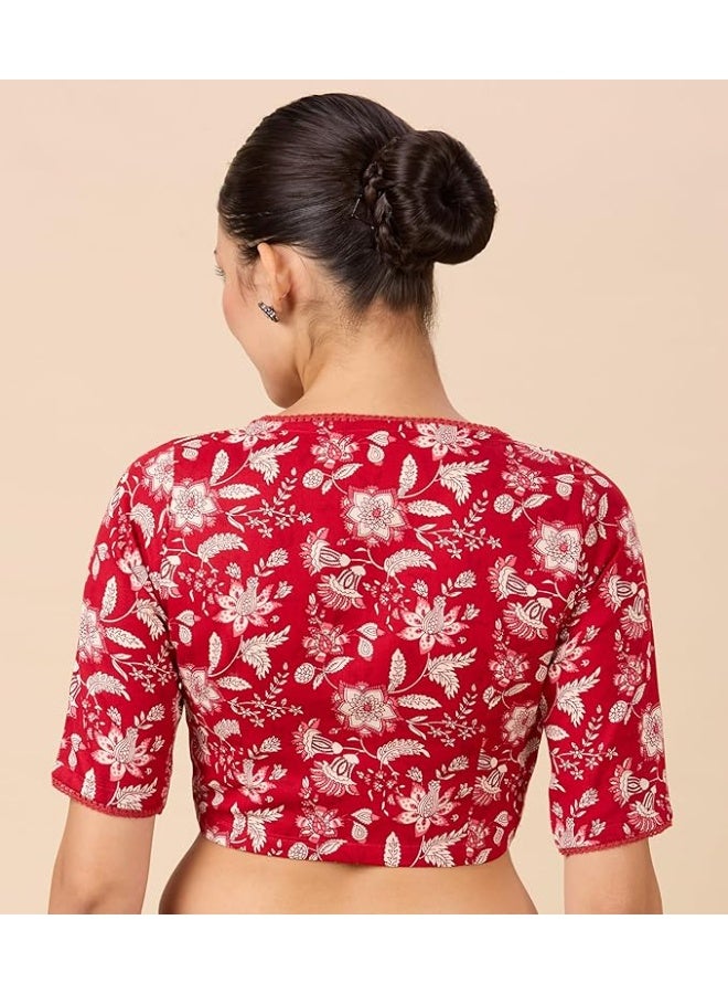 Studio Shringaar Women Linen Half Sleeve Printed Readymade Saree Blouse. - Image 2