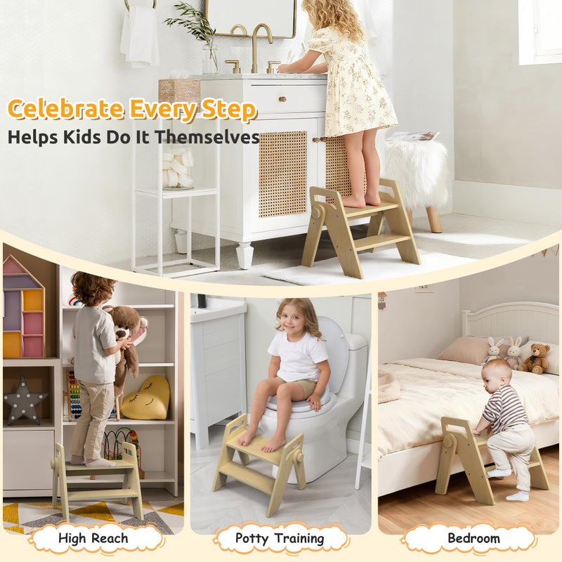 LOHASOK Wooden 2 Step Stool for Kids Bathroom Foldable 2-Step for Toilet Potty Training, Child Stepping Stool for Kitchen Nursery Bedroom - Image 2
