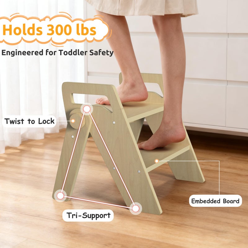 LOHASOK Wooden 2 Step Stool for Kids Bathroom Foldable 2-Step for Toilet Potty Training, Child Stepping Stool for Kitchen Nursery Bedroom - Image 4