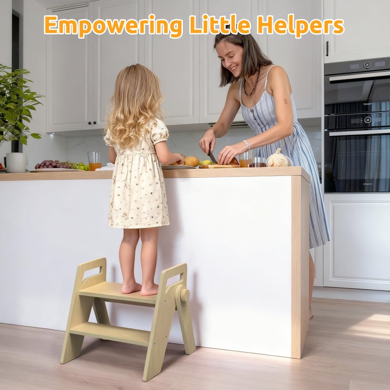 LOHASOK Wooden 2 Step Stool for Kids Bathroom Foldable 2-Step for Toilet Potty Training, Child Stepping Stool for Kitchen Nursery Bedroom - Image 3