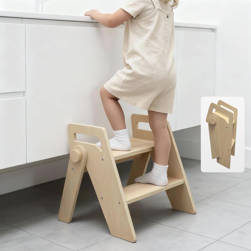 LOHASOK Wooden 2 Step Stool for Kids Bathroom Foldable 2-Step for Toilet Potty Training, Child Stepping Stool for Kitchen Nursery Bedroom - Image 1