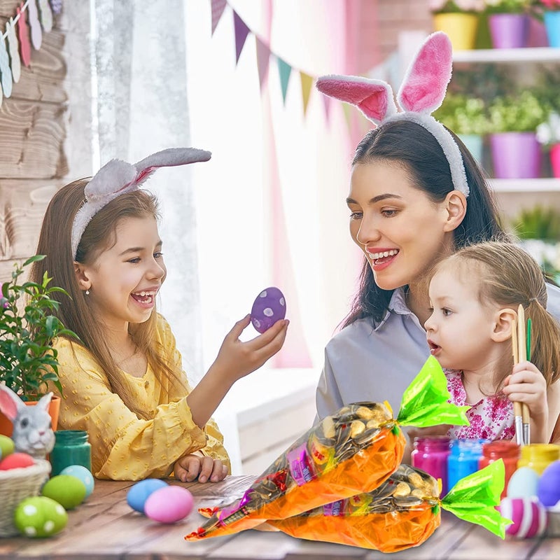 YASUOA Carrot Shaped Treat Bags for Kids Cookies Candy Christmas Chocolates Easter Transparent Cone Cello Top Bag 7.9 * 15.4'' Plastic Triangle Party Bean Popcorn Goodies Bags 100 Pieces - Image 4