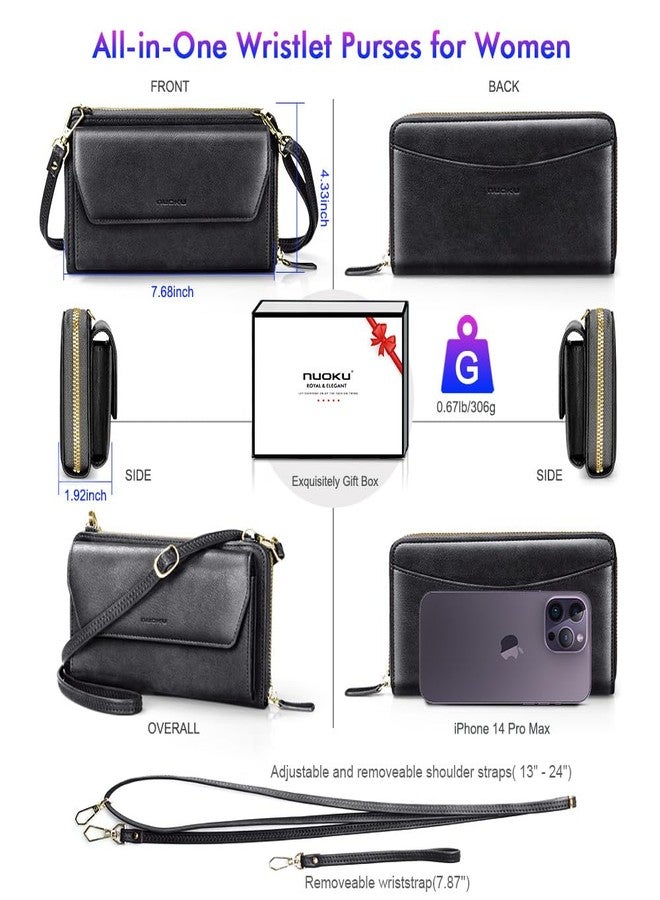nuoku Womens RFID Wallet Purse Wristlet Crossbody Clutch with Zip Around 2 Strap, Starlight - Image 4