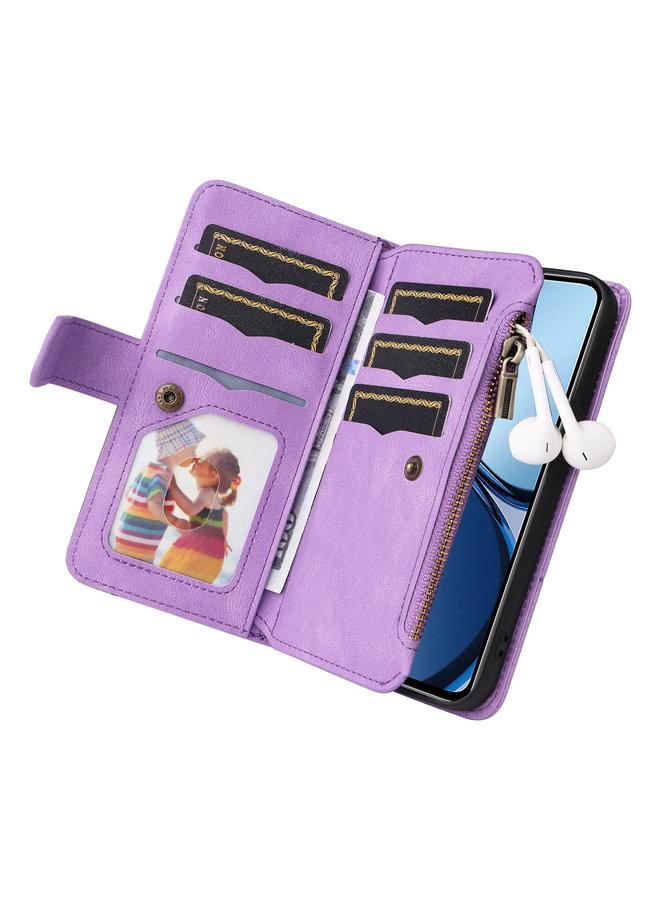 اس-توب جراب هاتف جلدي بسحاب ثنائي اللون مزود بـ 9 فتحات للبطاقات لهاتف Realme C63 / C61 / Note 60 - Image 5