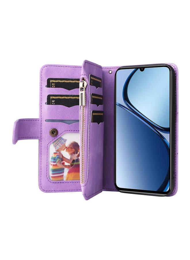 اس-توب جراب هاتف جلدي بسحاب ثنائي اللون مزود بـ 9 فتحات للبطاقات لهاتف Realme C63 / C61 / Note 60 - Image 4