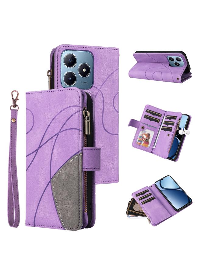 اس-توب جراب هاتف جلدي بسحاب ثنائي اللون مزود بـ 9 فتحات للبطاقات لهاتف Realme C63 / C61 / Note 60 - Image 1