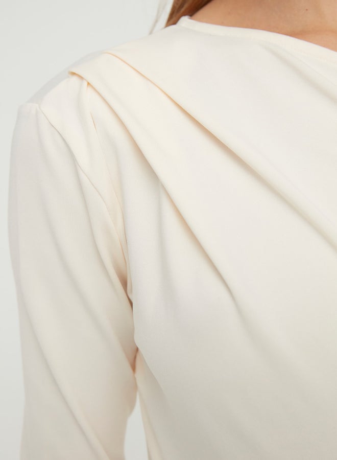 trendyol Ecru Asymmetric Collar Long Sleeve Stretch Snap Knitted Body - Image 4