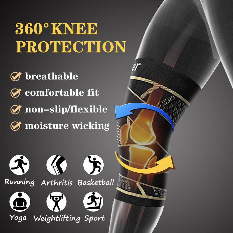 MEIDDANO Copper Knee Braces with Strap for Knee Pain Women and Men(2 Pack), Knee Compression Sleeve for Arthritis, ACL, Meniscus Tear, Joint Pain Relief, Knee Support for Working, Running, Weightlifting(S) - Image 4