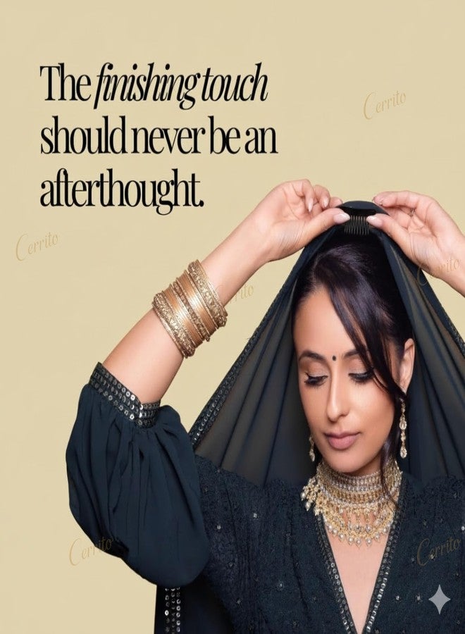 Cerrito Dupatta Pin For Head with Safety Pins 3 Pcs, Heavy-Duty Nonslip Pallu Chunni Clip for Women, Hijab Grip pin, Strong Invisible Dupatta Clips For Brides, Hair Patch Wig Clips for Women, Black - Image 2