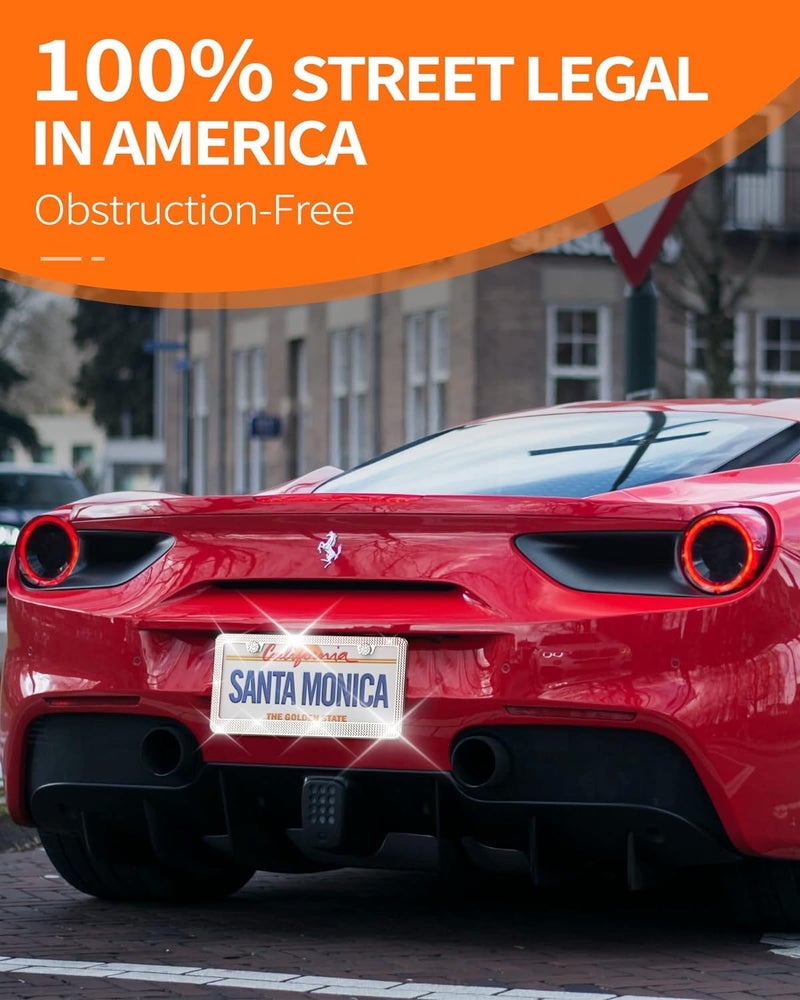 HOTOR License Plate Frame - Lastingly Bling and Sparkly License Plate Frame for Women, Stainless Steel & Obstruction-Free Frame with Multifaceted Rhinestones,White, 1 Pack - Image 2