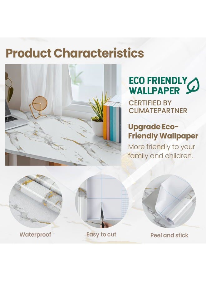 practicalws Glossy Marble Wallpaper Peel and Stick White/Gold Granite Contact Paper Removable Wall Paper for Kitchen Countertop Cabinet Furniture 17.7" x 196.8" - Image 3