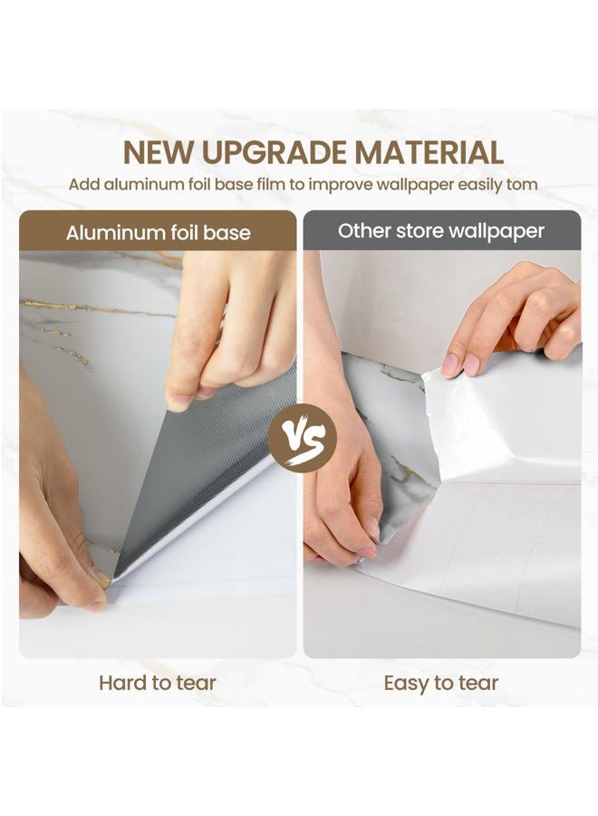 practicalws Glossy Marble Wallpaper Peel and Stick White/Gold Granite Contact Paper Removable Wall Paper for Kitchen Countertop Cabinet Furniture 17.7" x 196.8" - Image 2