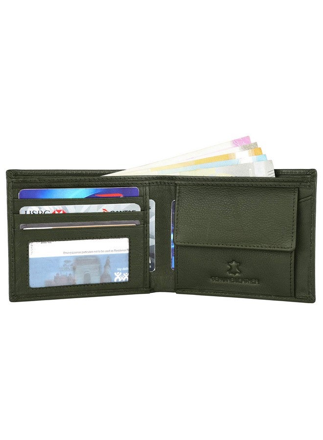 Napa Hide Green Leather Wallet For Men I Handcrafted I 4 Credit/Debit Card Slots I 2 Currency Compartments I 1 Transparent Id Window - Image 3