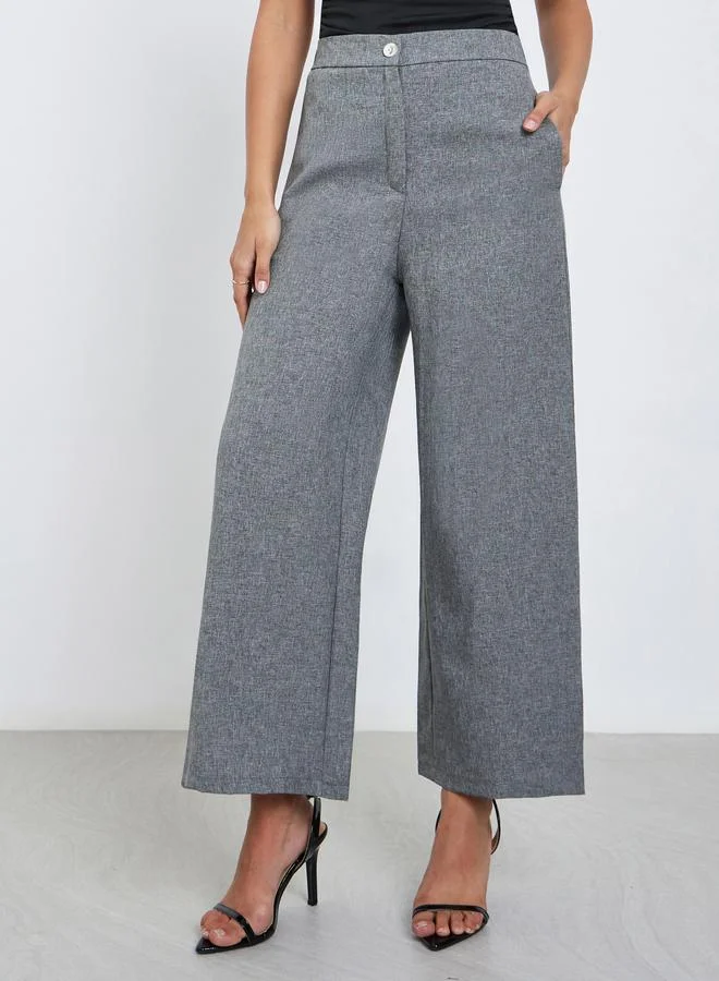 Styli Grey High Rise Wide Leg Trousers