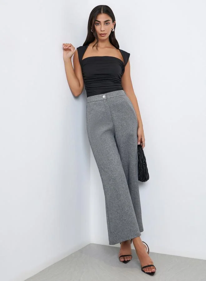 Styli Grey High Rise Wide Leg Trousers
