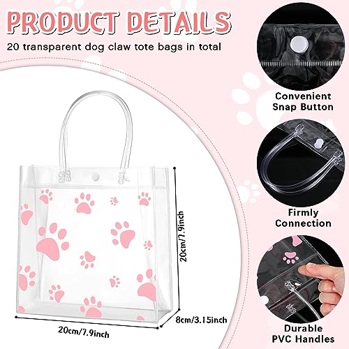 Teling 20 Packs Dog Paw Clear PVC Gift Bags with Handle Reusable Plastic Wrap Tote Bags Transparent for Puppy Pet Treat Party Favor Birthday Wedding Party 8 x 8 x 315 InchPink - Image 3