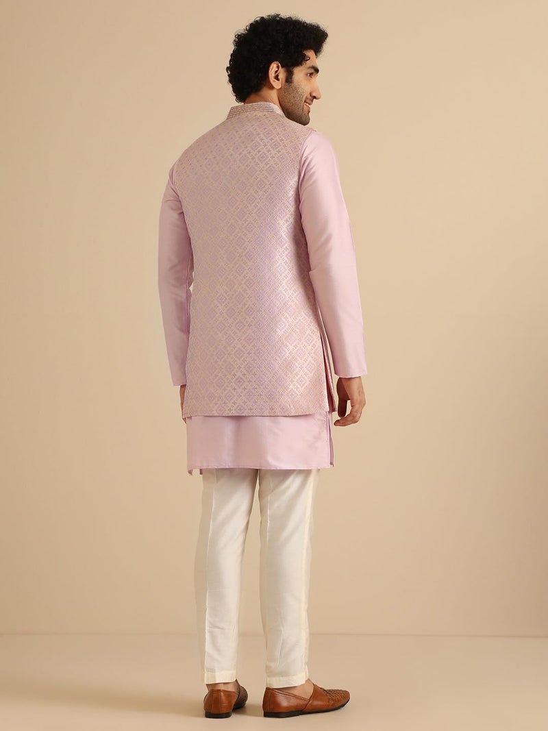 KISAH Kurta Pajama Set for Men with Modi Jacket – Ethnic Kurta for Man | Wedding Dress Set & Traditional Outfit, Lilac, 44 - Image 4
