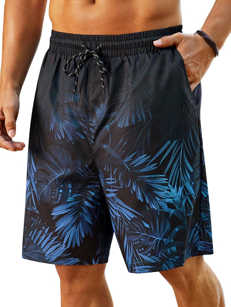 Hardaddy Men's Swim Trunks Quick Dry Bathing Suit Swimming Board Shorts Mesh Lining Hawaiian Beach Swimwear with Pockets Dark Blue L - Image 1