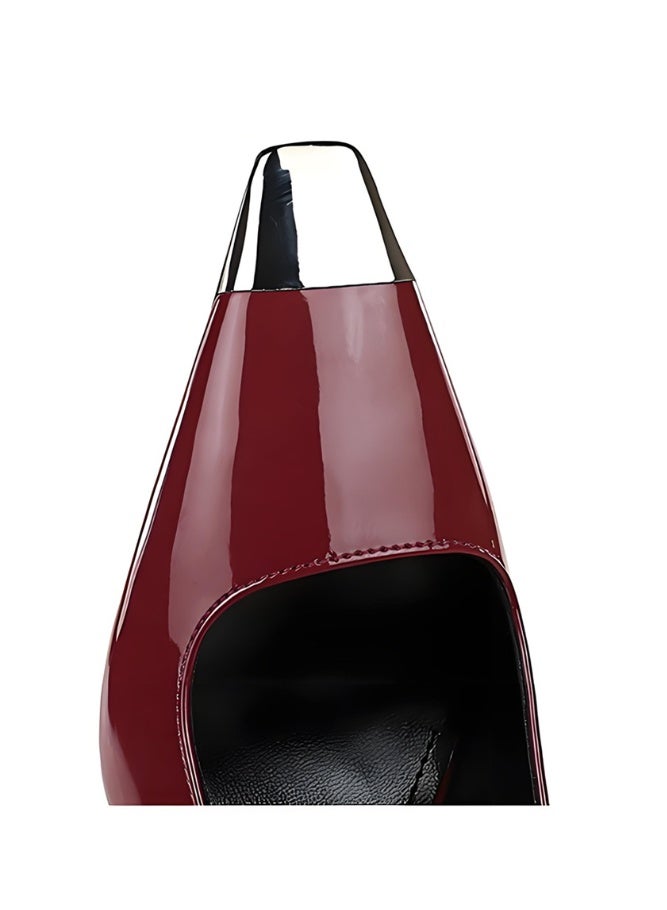 BIGTREE Women's Metal Closed Square Toe Pumps Slingback Stiletto High Heel Sandals Party Shoes Wine Red 9CM - Image 3