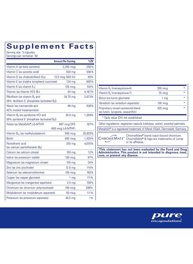 Pure Encapsulations - Nutrient 950 With Vitamin K ; Multivitamin Supplement To Support Bone And Arterial Health* ; 180 Capsules - Image 1