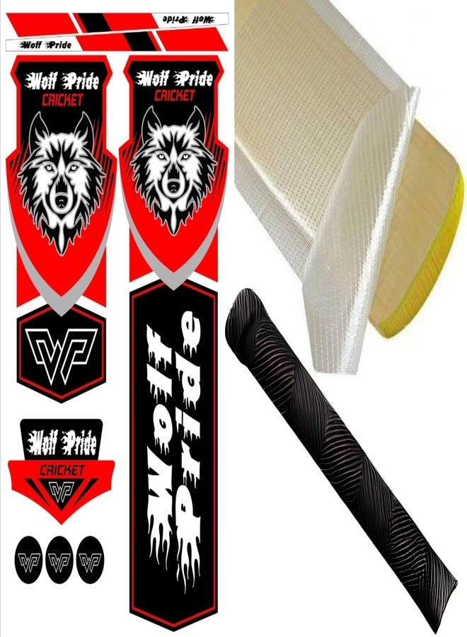 WOLF PRIDE Combo Offer (Cricket bat Sticker Grip with Fiber Sheet) (Red) - Image 1