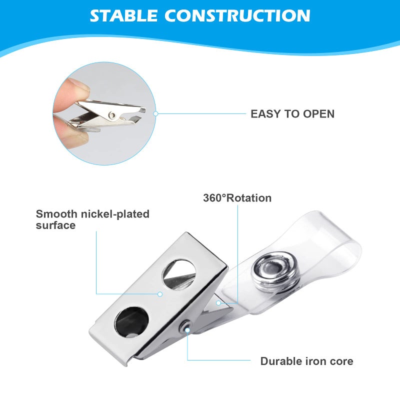 Maileto 100 Sets Badge Holders and Metal Clips Clear Horizontal Name Tag ID Card Holder with Clip Waterproof ID Badge Holder with Metal Clips - Image 3