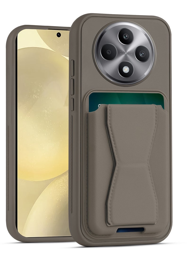 غطاء خلفي من الجلد مع محفظة بطاقات، جراب قابل للطي ومقاوم للصدمات، متوافق مع هاتف Oppo Reno 12F (Titnium)